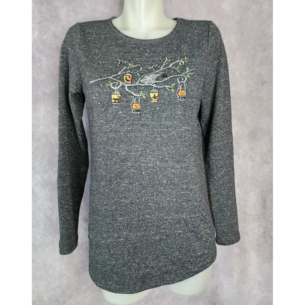 The Quacker Factory Halloween Lanterns Rhinestone Long‎ Sleeve Top Size XS